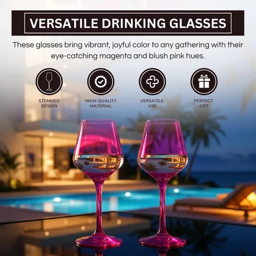 Miniatura 4 de Copas de vino de color rosa intenso irrompibles, flotantes para piscina, juego de 2 unidades, vasos Tritan, color magenta irrompible y rosa rubor