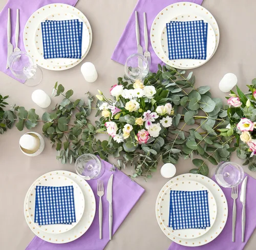 Miniatura 4 de Servilletas de cóctel a cuadros azules, paquete de 100 servilletas desechables para fiesta, picnic, boda, vajilla azul y blanco a cuadros