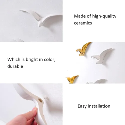 Miniatura 6 de La La Pet® Decoración de pared de ganso salvaje, esculturas de pájaros voladores de cerámica, adorno de pared 3D, decoración costera para colgar