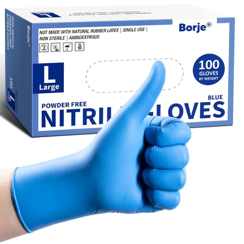 Miniatura 17 de Guantes de nitrilo Borje grandes, 100 guantes desechables, negros, sin látex y sin polvo, para examen médico, aptos para alimentos, limpieza, cocina