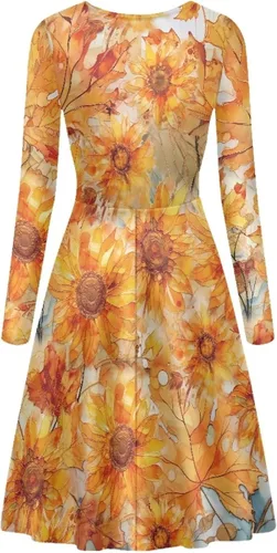 Miniatura 5 de Viewamoon Vestidos midi para mujer, vestido de manga larga para otoño, talla S-4XL