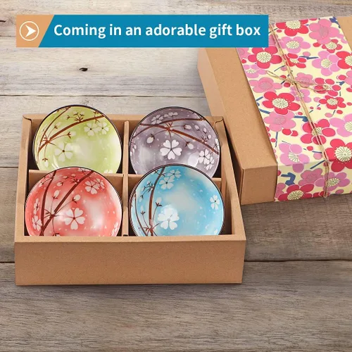 Miniatura 5 de Sakura Bowl - Tazones de cerámica de 10 onzas, juego de regalo de cuencos de colores surtidos para arroz, cereales, fideos, sopa, postres, paquete