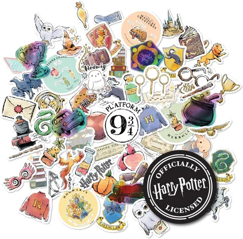 Conquest Journals - Calcomanías de vinilo de acuarela de Harry Potter, juego de calcomanías únicas, 5 hologramas, impermeable, resistente a los