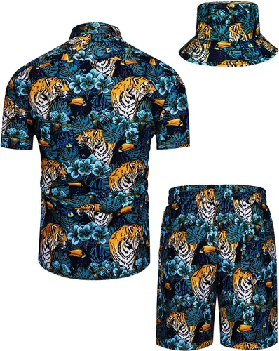 Miniatura 92 de TUNEVUSE Conjunto de camisas y pantalones cortos hawaianos para hombre, 2 piezas, trajes de playa con estampado de flores, traje tropical de verano