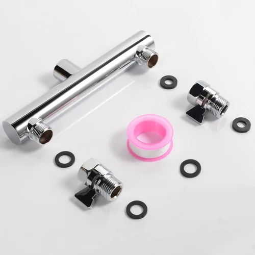 Miniatura 7 de Colector de ducha de doble salida con válvula de cierre, adecuado para sistema de ducha de doble rociador, cromo, STC03