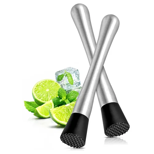 2 unidades de barra para cócteles con cabezal de nailon ranurado seguro para el vidrio, acero inoxidable de 8 pulgadas para limonada, apto para