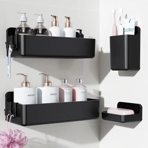 Miniatura 28 de Nieifi Estante adhesivo de pared, estantes de ducha, organizador de ducha para organización de baño (A-transparente, 2 piezas)