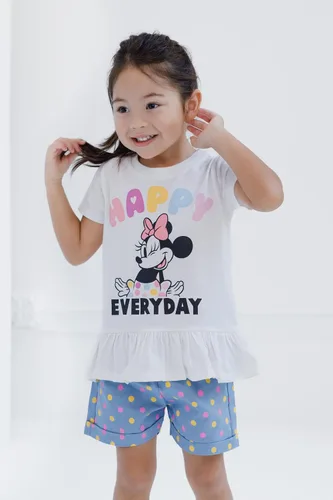 Miniatura 2 de Disney Minnie Mouse - Conjunto de camiseta floral arcoíris y pantalones cortos de cambray, tallas de bebé a niño grande (12 meses - 14-16)
