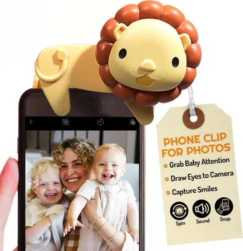 Looky Lou - Clip para teléfono con sonajero de león para fotos de bebé, fotografía de recién nacidos, hitos mensuales, accesorios para sesiones de