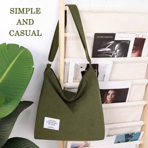 Miniatura 6 de Gocvo Bolso de mano de pana para mujer, bolso de hombro grande con cremallera, bolso cruzado con cordón y bolsillo