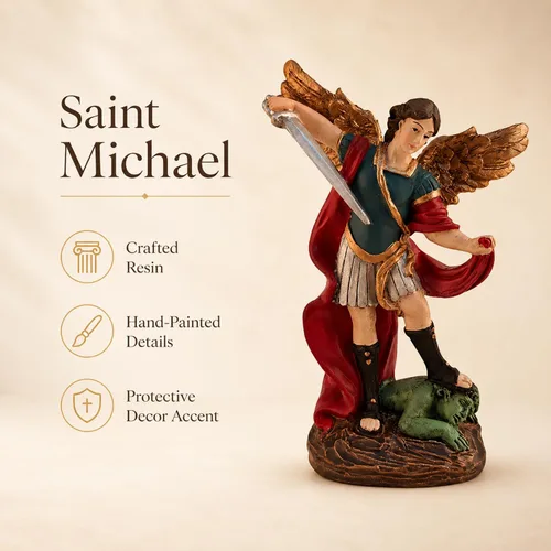 Miniatura 8 de Estatua de San Miguel Arcángel - Estatua de San Miguel Miguel Arcángel derrotó a Lucifer pisotea demonio Figurina, Escultura religiosa coleccionable