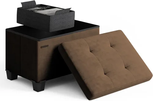 Miniatura 33 de Cubo otomano de almacenamiento con cubo pequeño, otomana cuadrada de 15 pulgadas con almacenamiento para sala de estar y dormitorio, reposapiés