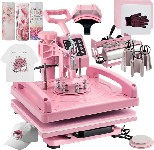 Leomru Máquina de Prensa de Calor 8 en 1 de 15x15 Pulgadas, Máquina de Prensa de Calor para Camisetas Sombrero Gorra Taza Placa 360° Swing Away,