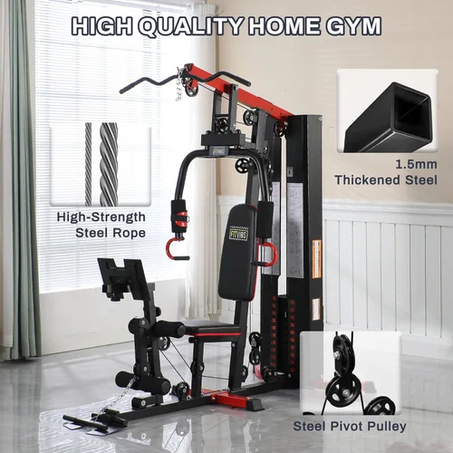 Miniatura 3 de Fitvids Home Gym Equipment, Multifunctional Full Body Workout Weight Machine Station with Weight Stack, All in One Exercise Equipment with Pulley