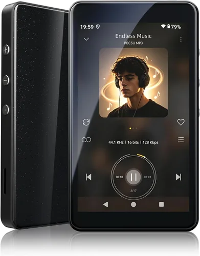 PECSU Reproductor de MP3 con Bluetooth 5.0 y WiFi, sistema Android 14 con Spotify, Audible y Play Store, pantalla táctil de 4 pulgadas, duración de