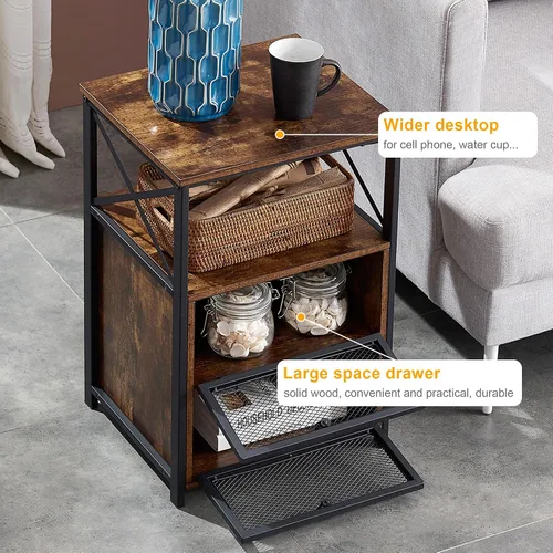 Miniatura 7 de VECELO Juego de 2 mesitas de noche, mesa auxiliar con cajón abatible, moderna mesita de noche para dormitorio, sala de estar, oficina, fácil