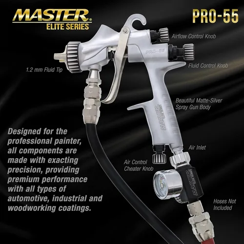 Miniatura 3 de Master Pro 44 Series - Pistola de pulverización HVLP de alto rendimiento con punta de 0.051 pulgadas con regulador de presión de aire, ideal
