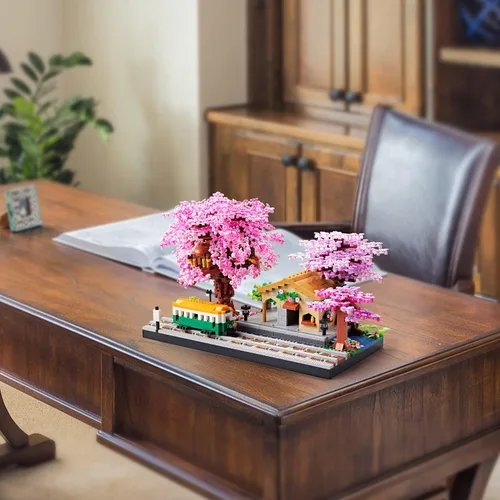 Miniatura 8 de Juego de construcción de árbol de cerezo japonés, mini micro bloques para adultos, flores, casa, bonsái, árbol, kit de construcción, ideas
