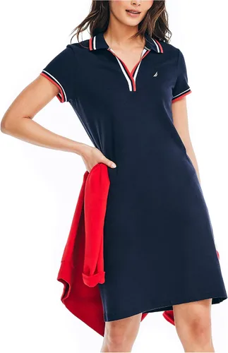 Nautica Vestido tipo polo de algodón elástico de manga corta para mujer