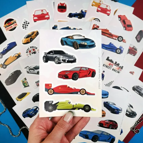 Miniatura 5 de BulbaCraft 100 calcomanías para autos de carreras, calcomanías y calcomanías de carreras, suministros de fiesta de autos de carreras, regalos