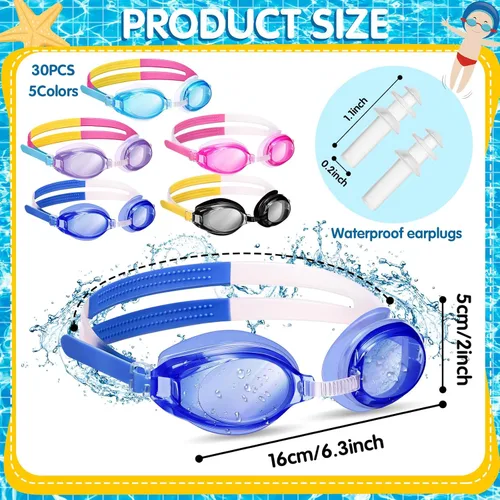 Miniatura 4 de Macarrie Paquete de 50 gafas de natación para niños, gafas de natación para niños, gafas de natación antivaho sin fugas