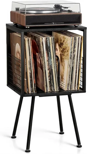 Faesun - Soporte para tocadiscos con almacenamiento, soporta más de 100 discos de vinilo, mesa para tocadiscos industrial con estante de