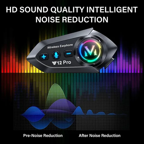 Miniatura 4 de Auriculares Bluetooth para casco de motocicleta, intercomunicador de 2 vías, 550 yardas, sonido HIFI, cancelación de ruido, compartir música, 1000