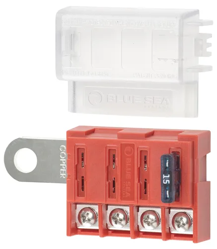 Miniatura 18 de Blue Sea Systems 5045 ST Bloque de fusibles de hoja compacto de 4 circuitos con cubierta, 100 amperios Con tapa.