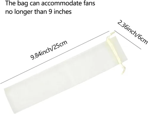 Miniatura 7 de 50 bolsas de organza transparente para abanicos, bolsas de regalo de organza plegables de 2 x 10 pulgadas con cordón, bolsas de seda para recuerdos