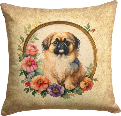 Miniatura 219 de Caroline's Treasures DAC2072PW1414 Affenpinscher and Flowers - Almohada decorativa de tela, lavable a máquina, para interiores y exteriores