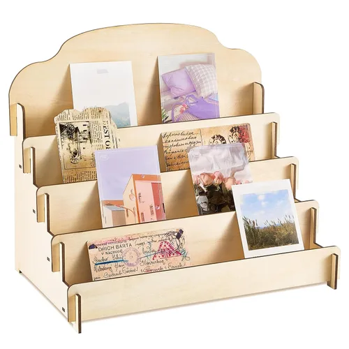Miniatura 11 de Barydat Soporte de exhibición grande de 4 niveles y 5 niveles para tarjetas de felicitación, soporte de madera para postales, folletos, fotos, Negro