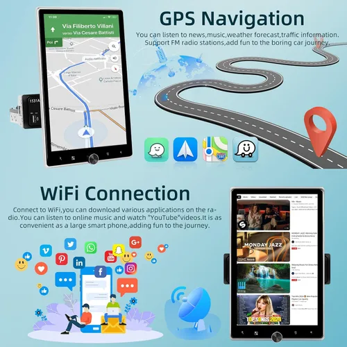 Miniatura 4 de [2+64G] Estéreo Android de un solo DIN para automóvil, radio de pantalla táctil giratoria de 10.4 pulgadas con Carplay inalámbrico y Android Auto