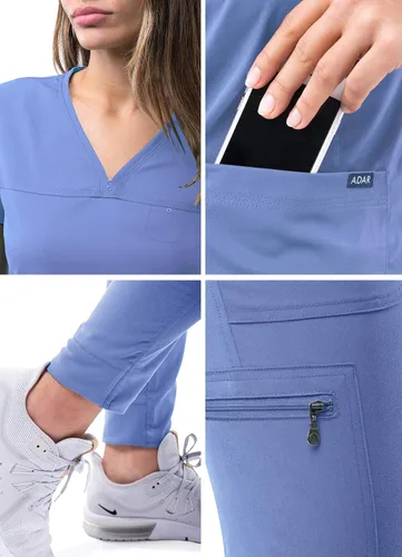Miniatura 5 de Adar Pro - Conjunto de ropa quirúrgica que facilita el movimiento para mujer, blusa quirúrgica con cuello en V en corazón y pantalón quirúrgico