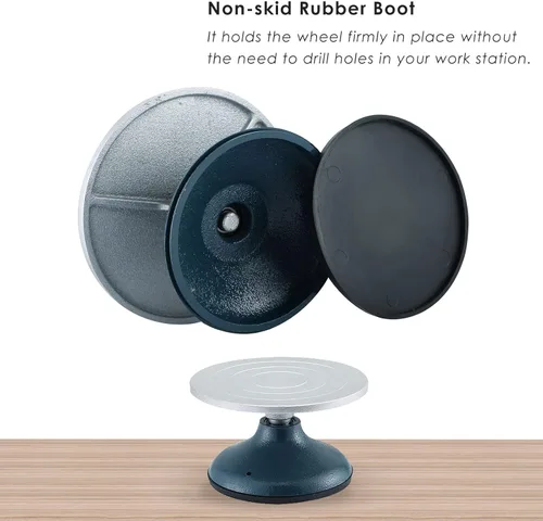 Miniatura 3 de MYFULLY Rueda de cerámica para esculpir 7 pulgadas de diámetro, rueda de metal de hierro fundido resistente para decoración de cerámica con funda