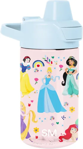 Simple Modern Disney Princess - Botella de agua de plástico Tritan Summit para niños, taza sin BPA de 12 onzas con tapa cubierta con popote a prueba