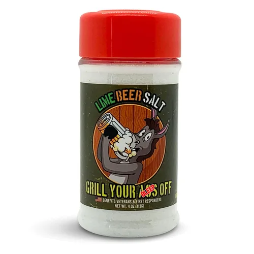 Grill Your Ass Off Sal de cerveza y lima – Sal de limón saborizada de 4 onzas para cerveza, lagers nacionales, importaciones mexicanas y cervezas de