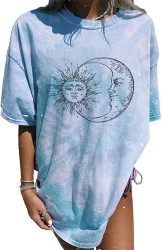 Tarotong Camiseta de gran tamaño para mujer, camisetas gráficas vintage de verano, manga corta, estampado de tarot, tops casuales