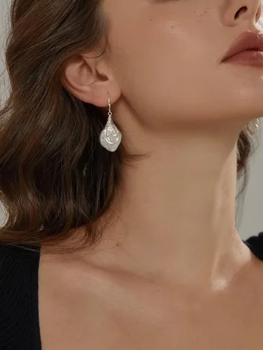 Miniatura 4 de Pendientes colgantes de perlas Keshi barrocas de agua dulce de 0.984-1.181 in para mujer
