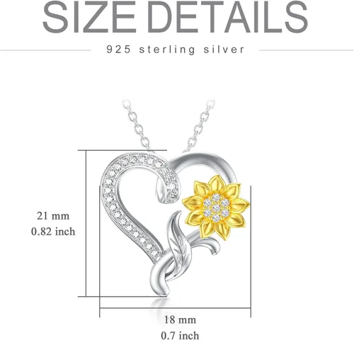 Miniatura 5 de Moissanite Sunflower Heart Necklace for Women, You Are My Sunshine Pendant 925 Sterling Silver 18k Gold Plated Love Heart Jewelry Gift for Her,Wife