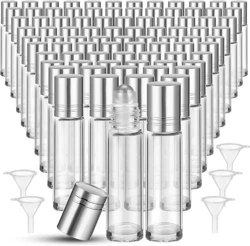 Miniatura 7 de Sumind 150 piezas de botellas de rodillo de aceite esencial de 10 ml de vidrio vacías con bolas de acero inoxidable a prueba de fugas con 5 embudos