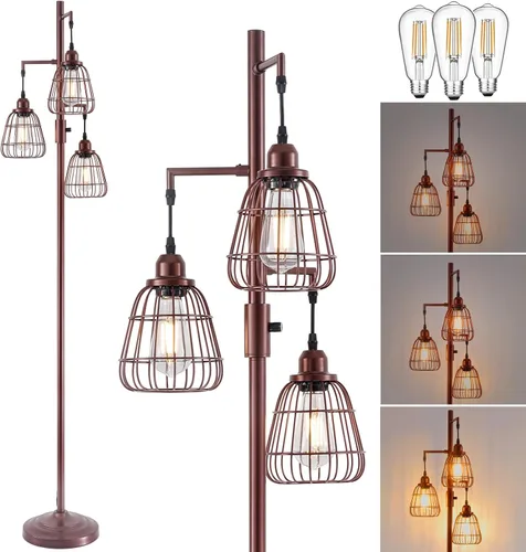 Miniatura 11 de 9MMML Lámpara de pie para sala de estar de 68 pulgadas, lámpara de pie industrial de granja con 3 jaulas de lágrima, lámpara de pie alta negra