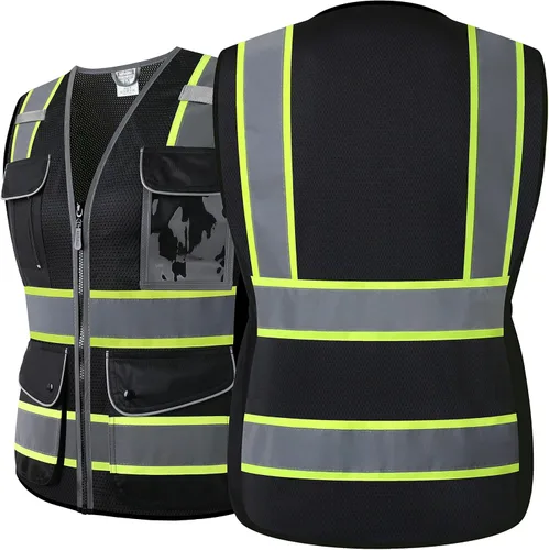 Miniatura 2 de Chaleco de seguridad reflectante para mujer, chaleco de malla de alta visibilidad con 8 bolsillos y cremallera frontal, chaleco de alta visibilidad