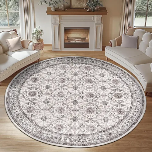 Miniatura 180 de Jinchan Fiora - Alfombra redonda de 8 pies, alfombras vintage con diseño floral envejecido, lavable a máquina, antideslizante, de pelo bajo, Azul