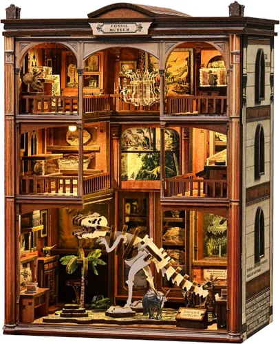 Miniatura 15 de Kit de rincón de libros para adultos, rompecabezas de madera 3D, kit de casa en miniatura de la biblioteca antigua con luz LED y cubierta antipolvo
