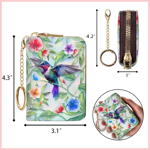 Miniatura 6 de Cartera RFID, tarjetero para mujer, cartera pequeña con ranuras para tarjetas, tarjetero de cuero RFID, tarjetero con llavero para tarjetas