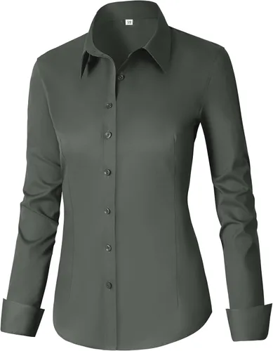 Miniatura 12 de CUNLIN - Camisas de manga larga con botones de algodón para mujer, ajustadas, camisas formales de vestir para el trabajo, blusas de trabajo, tops