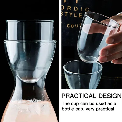 Miniatura 4 de Juego de jarras de agua de cabecera con vaso de vidrio para baño, dispensador de enjuague, decantador con taza de vidrio, contenedor para botella