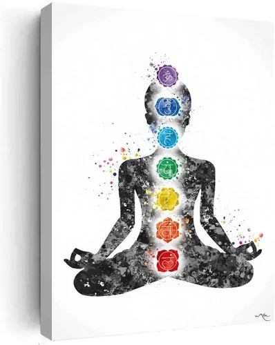 Póster artístico para pared, diseño de acuarela de chakras, yogui, yoga, mediación, estudio de yoga, meditación, mujer, yoga, niña, decoración de