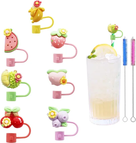 Miniatura 23 de 12 piezas de lindas cubiertas de pajita de silicona, tapas de pajita RENUIS para vasos, puntas de pajitas de beber portátiles reutilizables, tapones