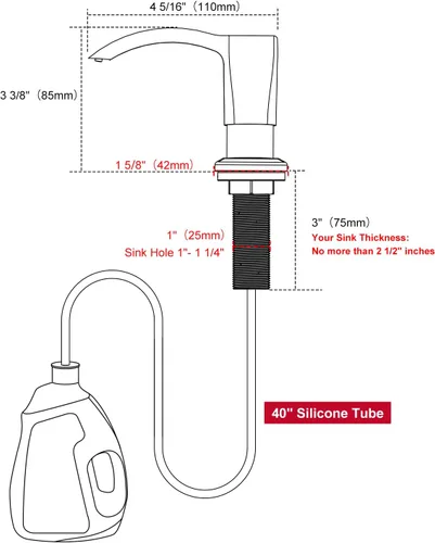 Miniatura 2 de GAGALIFE - Dispensador de jabón para fregadero de cocina, de níquel cepillado, dispensador de jabón integrado para fregadero de cocina con tubo